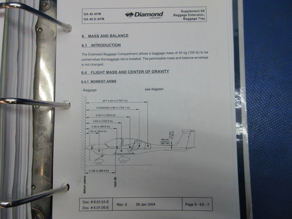 Diamond Aircraft Flight Manual DA40 & Checklist Doc.#6.01.01-E (1124-1263)