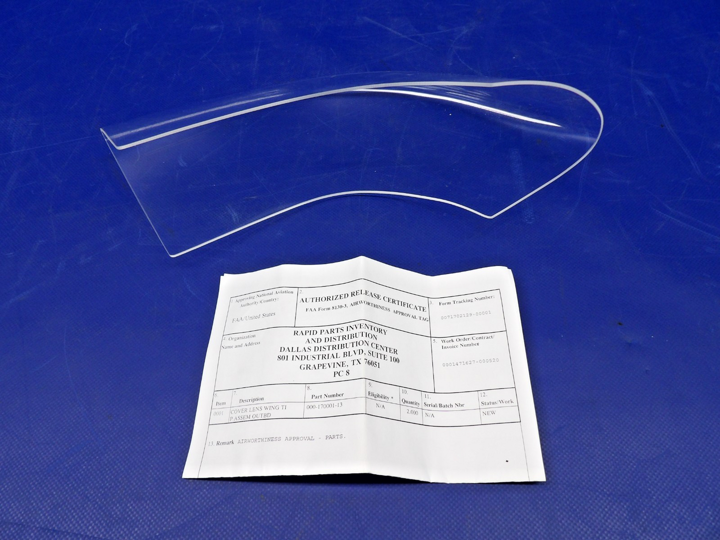 Beech LH Wing Tip Navigation Light Lens w/ 8130 P/N 000-170001-13 NOS (0426-13101
