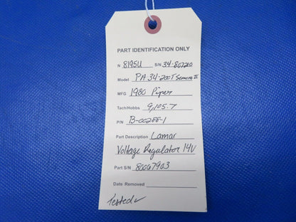 Piper PA-34-200T Lamar Voltage Regulator 14v P/N B-00288-1 TESTED (0524-1504)