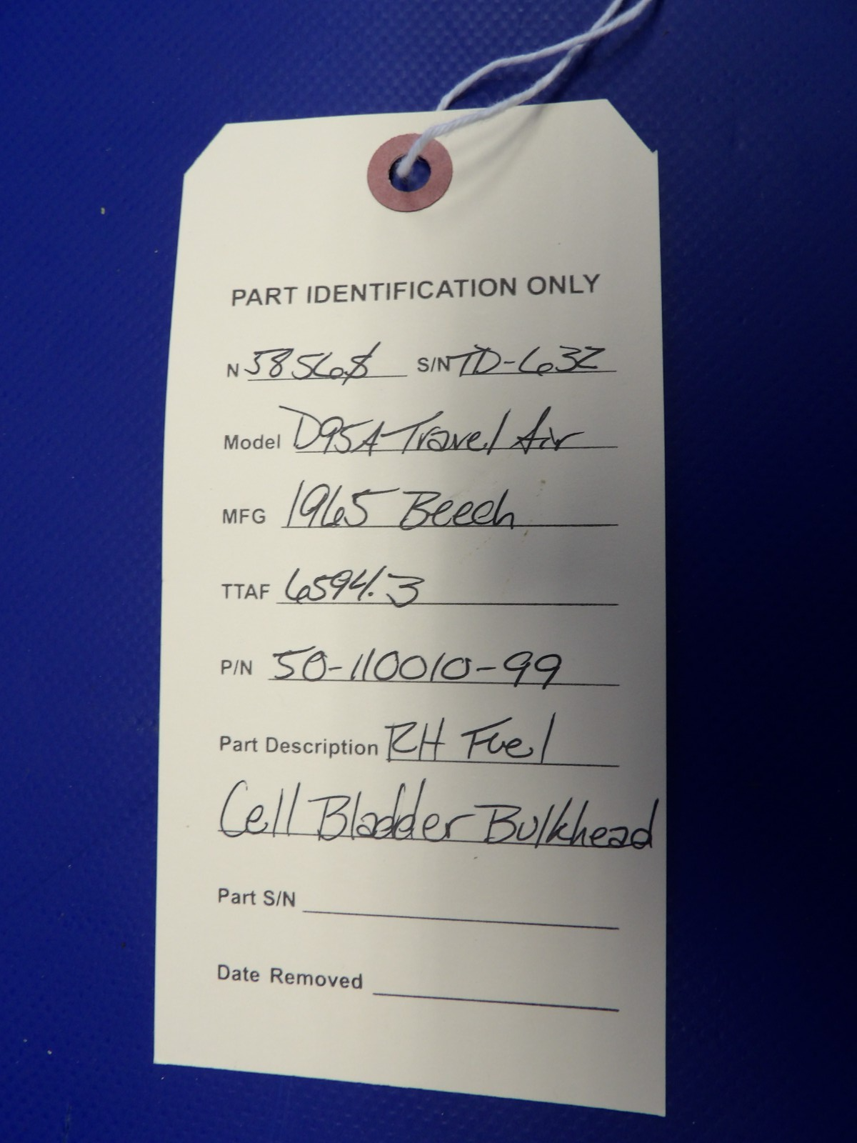 Beech D95A Travel Air RH Fuel Cell Bladder Bulkhead P/N 50-110010-99 (0226-518)11