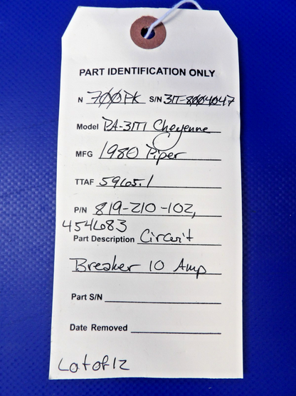 Piper Cheyenne Circuit Breaker 10 Amp P/N 819-210-102 LOT OF 12 (0626-1370)8