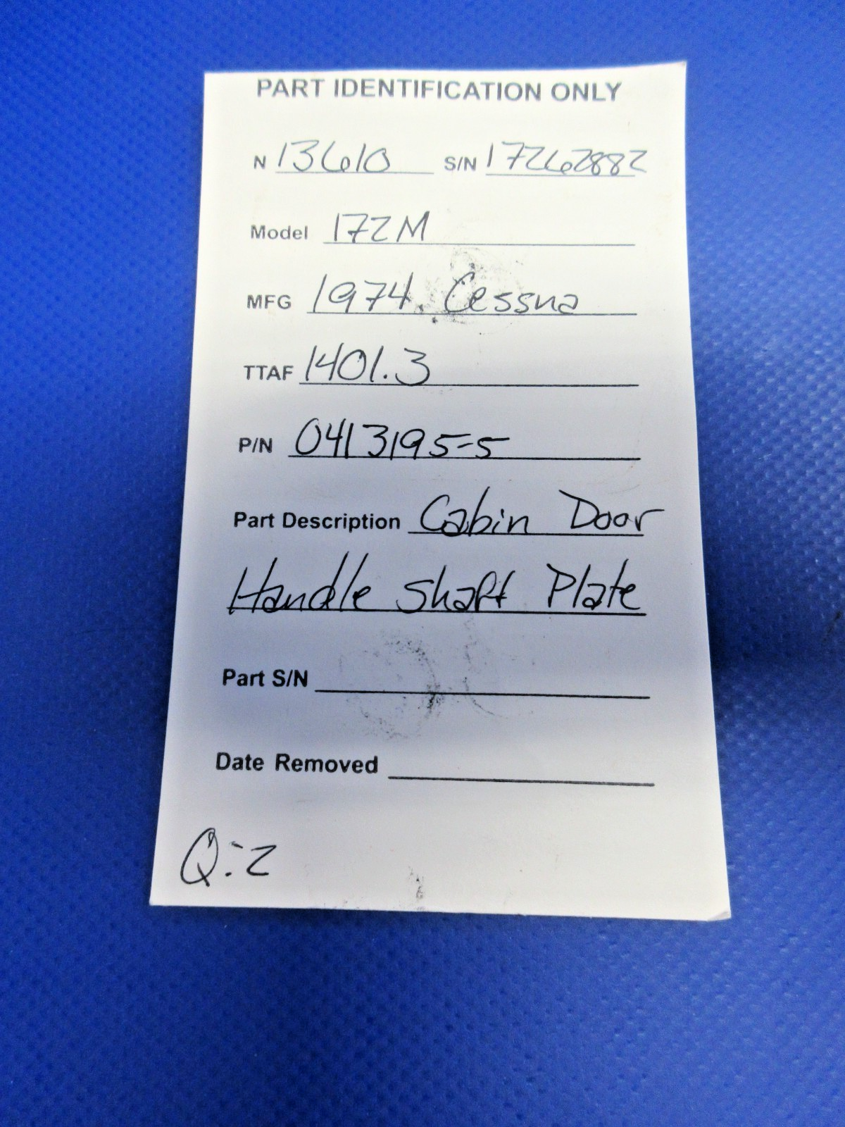 Cessna 172 / 172M Cabin Door Handle Shaft Plate P/N 0413195-5 (0926-863)8