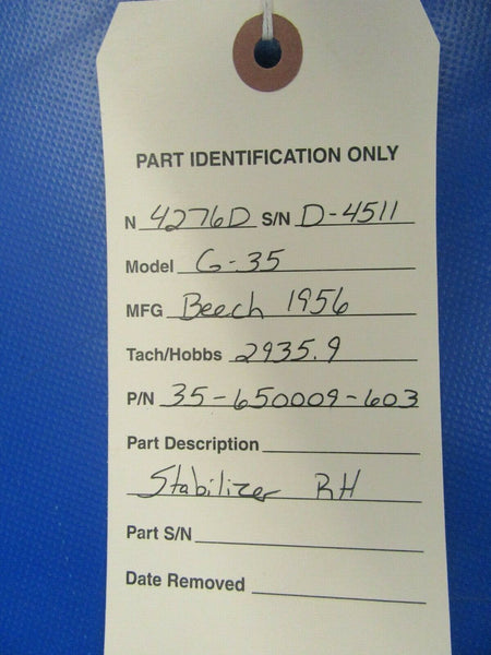 Beech Bonanza G-35 Stabilizer RH Aluminum 35-650009-603 (1219-11)