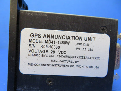 Mid-Continent GPS Annunciation Unit 28v MD41-1488W WARRANTY (0426-137)1