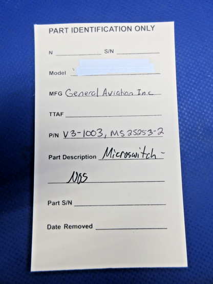 General Aviation Inc Microswitch P/N V3-1003 NOS (0826-730)12