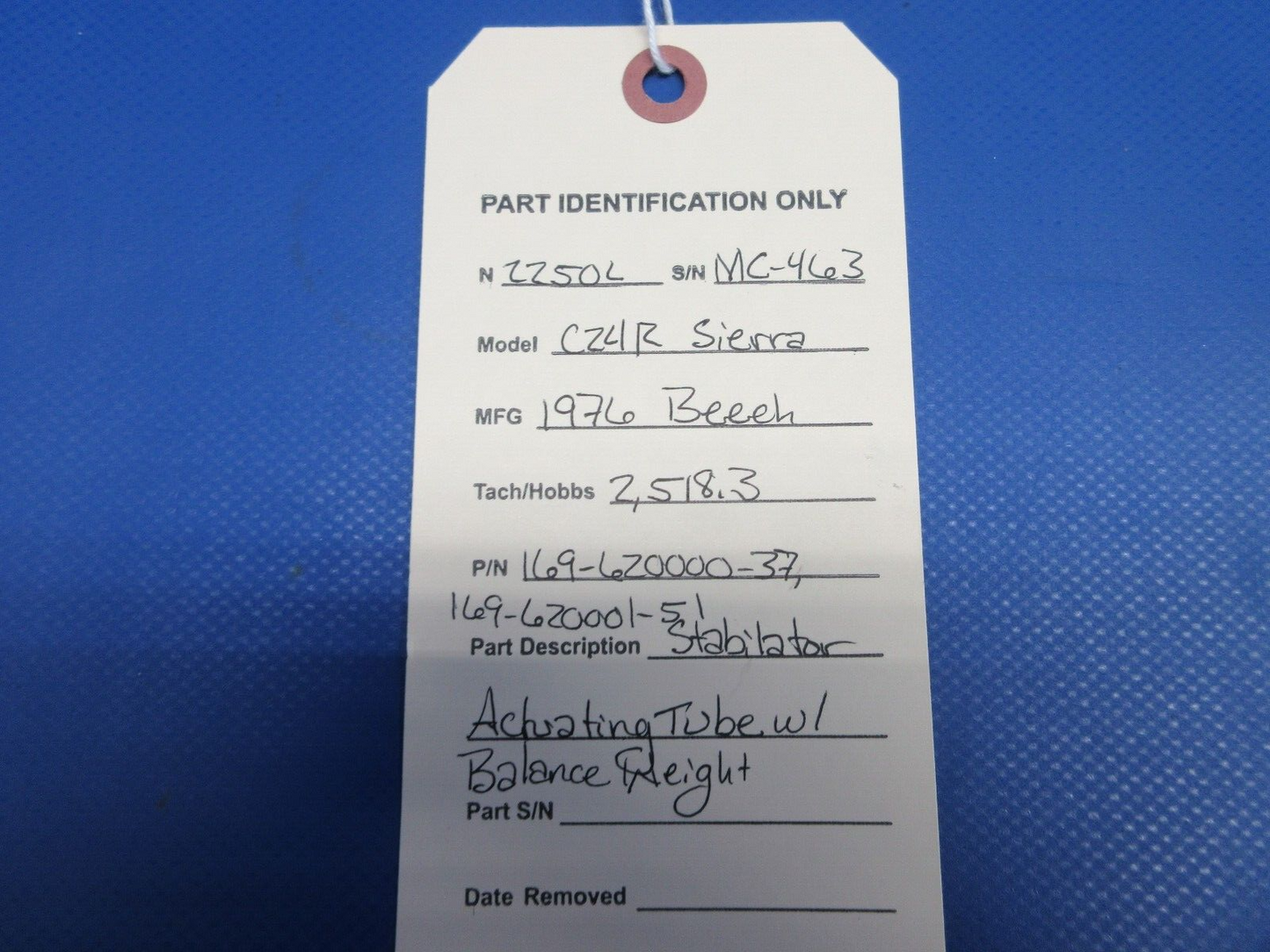 Beech C24R Sierra Stabilator Actuating Tube & Weight 169-620000-37 (0524-2055)