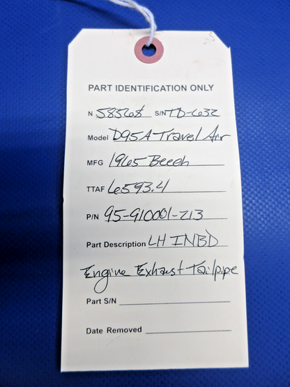 Beech D95A Travel Air LH INBD Engine Exhaust Tailpipe 95-910001-213 (0326-853)9