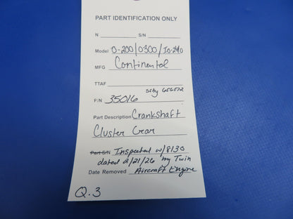 Continental Crankshaft Cluster Gear P/N 35016 Inspected w/ 8130 (0326-1731)13