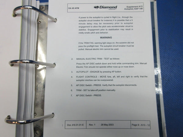 Diamond Aircraft Flight Manual DA40 & Checklist Doc.#6.01.01-E (1124-1263)