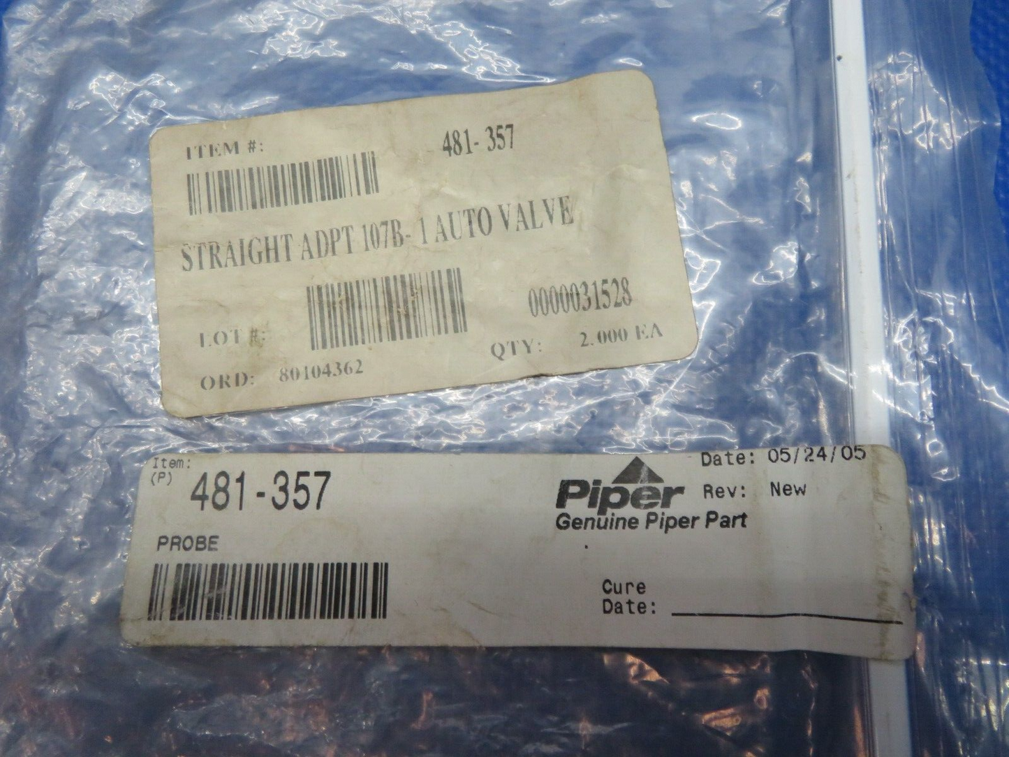 Piper Adapter Probe Oil Drain P/N 481-357 NOS (0524-190)
