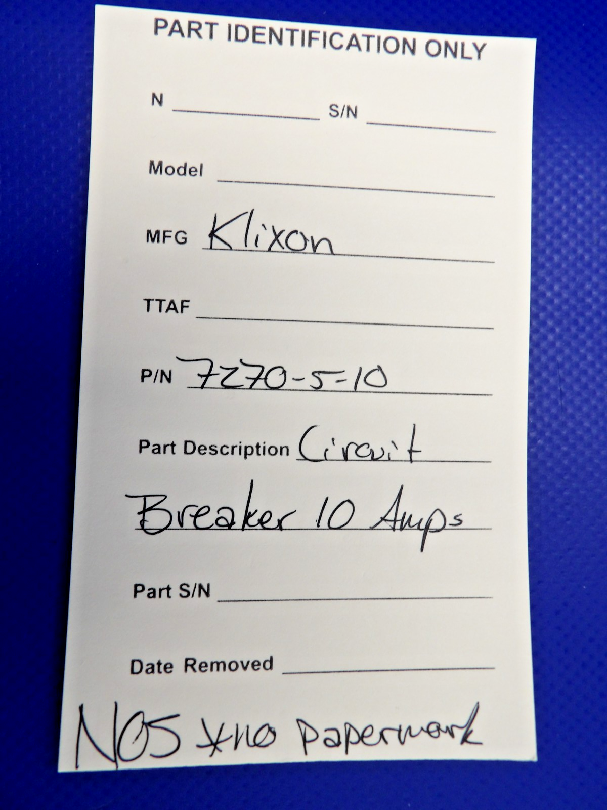 Klixon Circuit Breaker 10 Amps P/N 7270-5-10 NOS (0426-1265)9