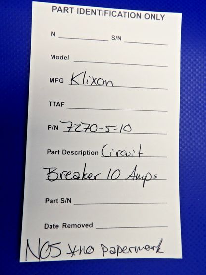 Klixon Circuit Breaker 10 Amps P/N 7270-5-10 NOS (0426-1265)9