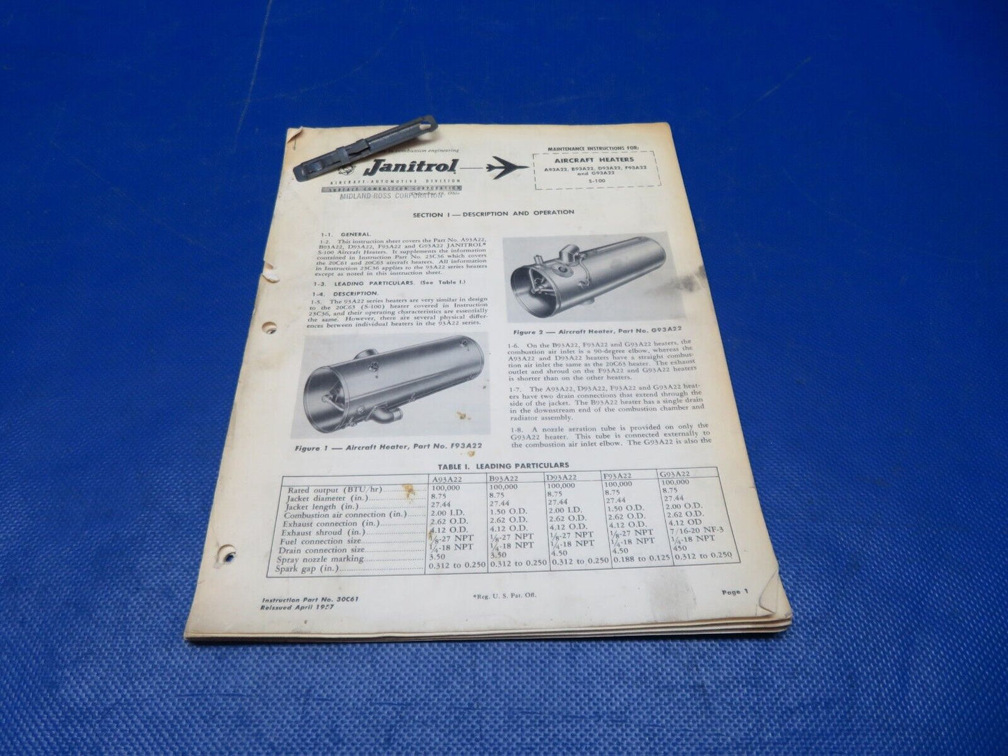 Janitrol Aircraft Heater & Ignition Maintenance & Parts List 24C54 (1024-195)