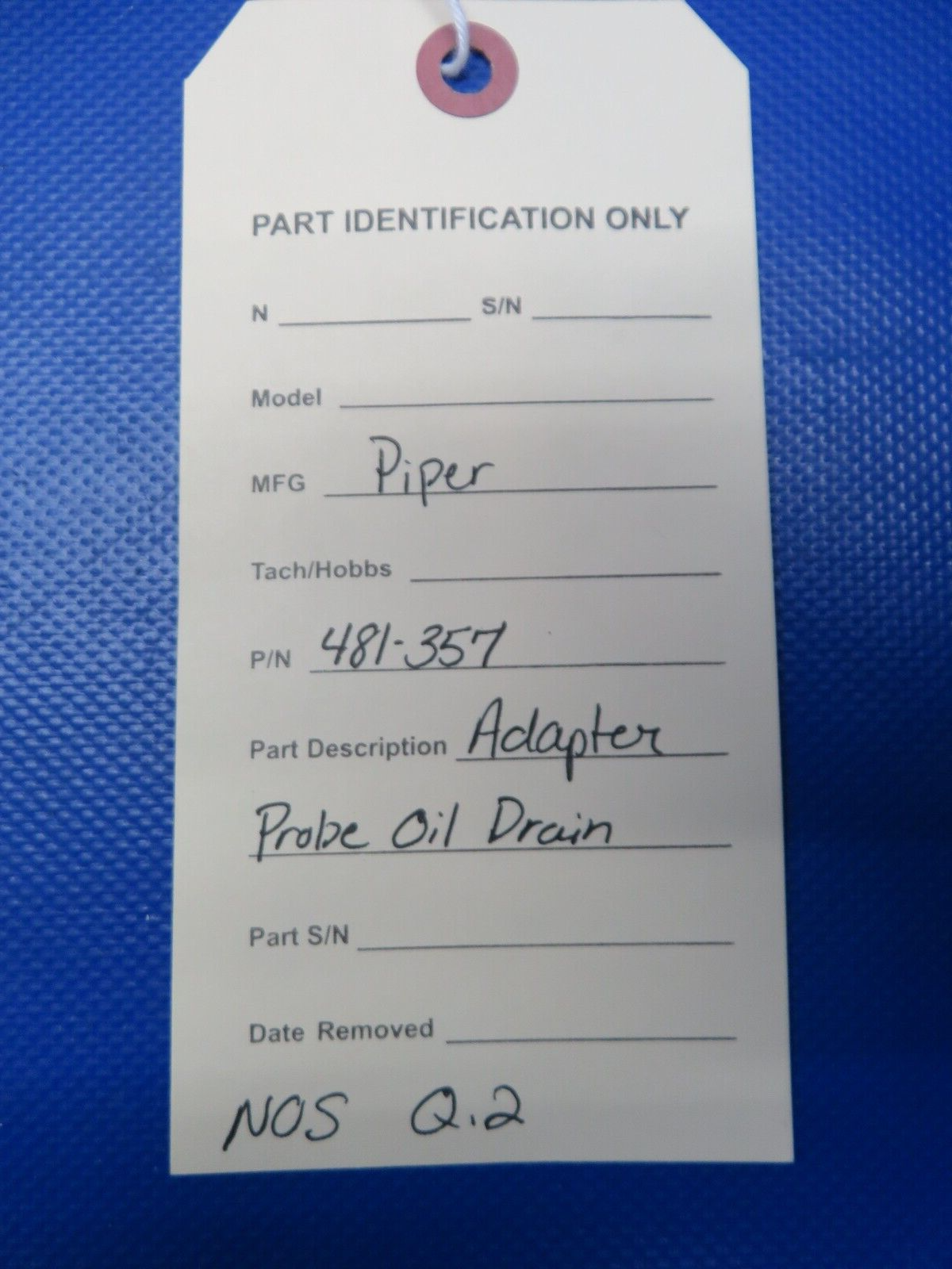 Piper Adapter Probe Oil Drain P/N 481-357 NOS (0524-190)