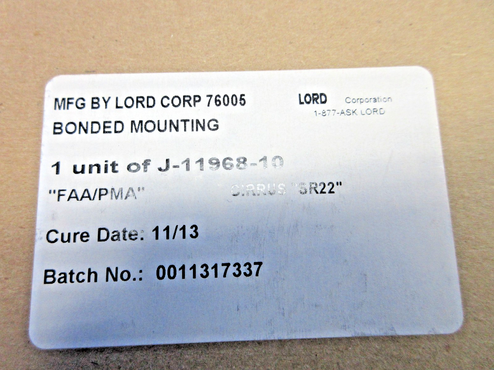 Cirrus SR22 Lord Engine Shock Mount P/N J-11968-10 NOS (0426-747)1