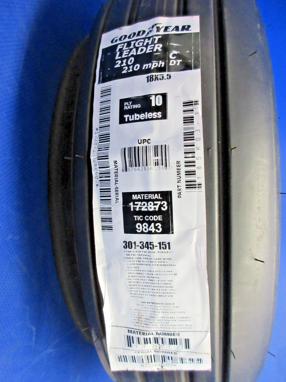 Goodyear Flight Leader 18x5.5 10 Ply Tubeless Tire P/N 185K03-1 NEW (0926-2164)8