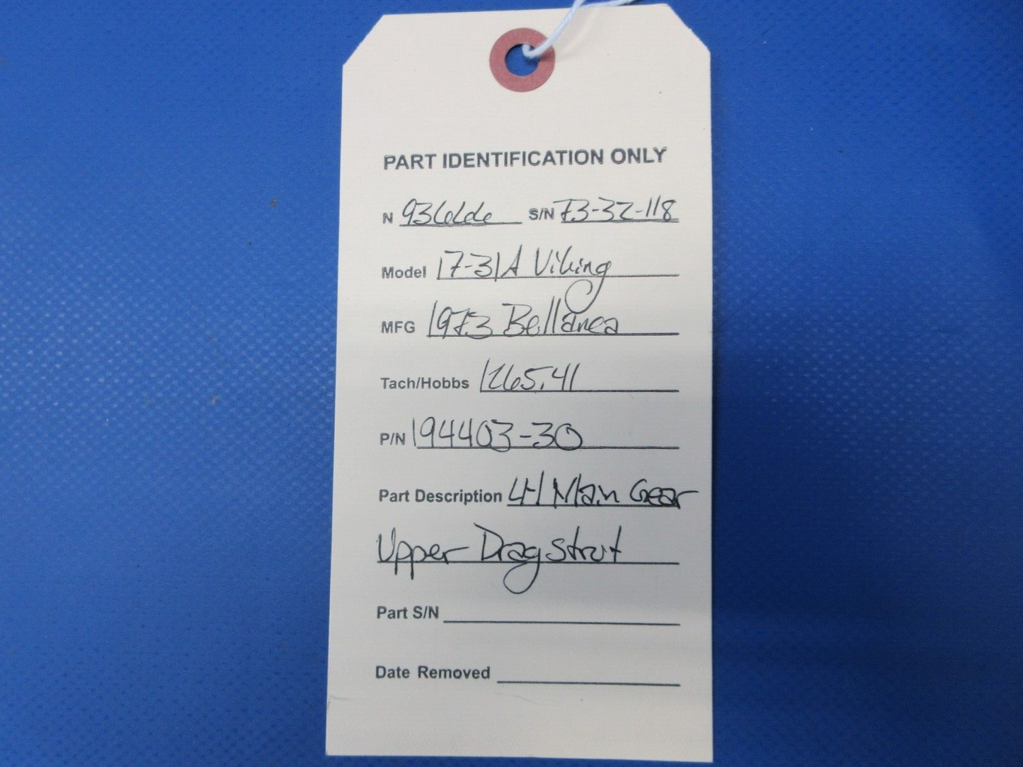 Bellanca 17-31A Viking LH Main Gear Upper Drag Strut P/N 194403-30 (0924-2052)