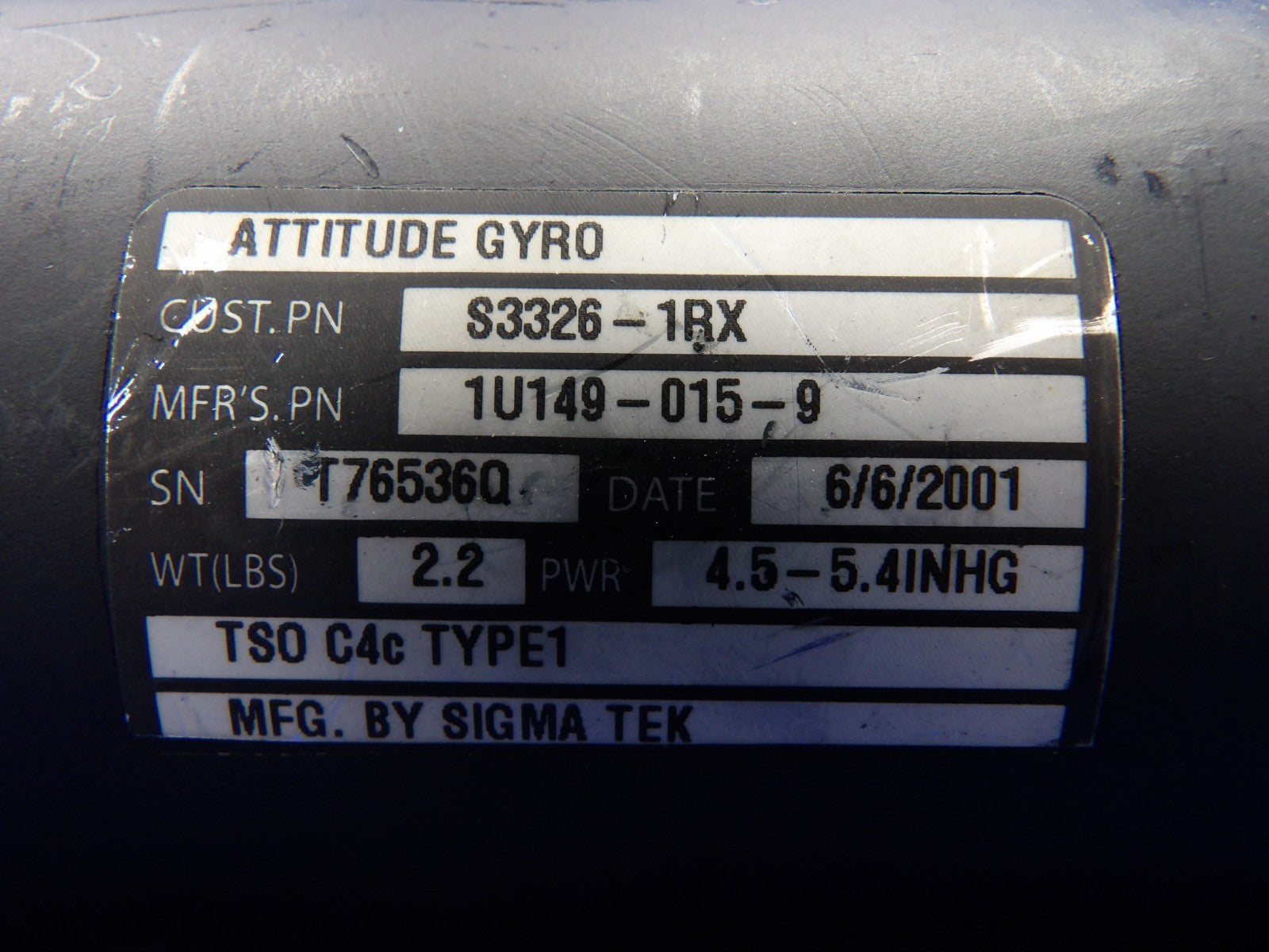 Cessna 172RG SigmaTek Attitude Indicator P/N 1U149-015-9 WARRANTY (0726-2071)3