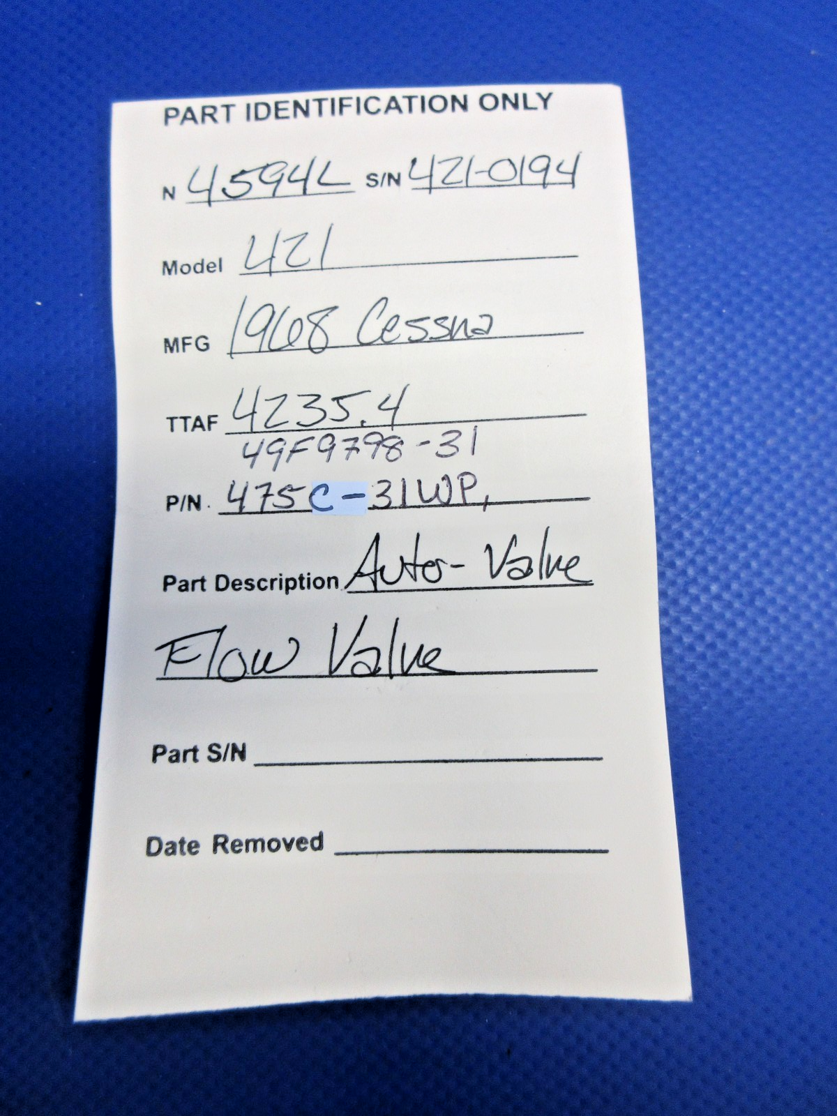 Cessna 421 Auto-Valve Flow Valve P/N 475C-31WP (0726-747)13