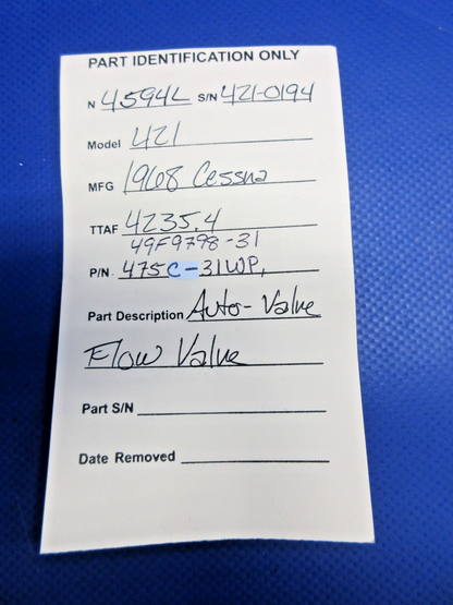 Cessna 421 Auto-Valve Flow Valve P/N 475C-31WP (0726-747)13