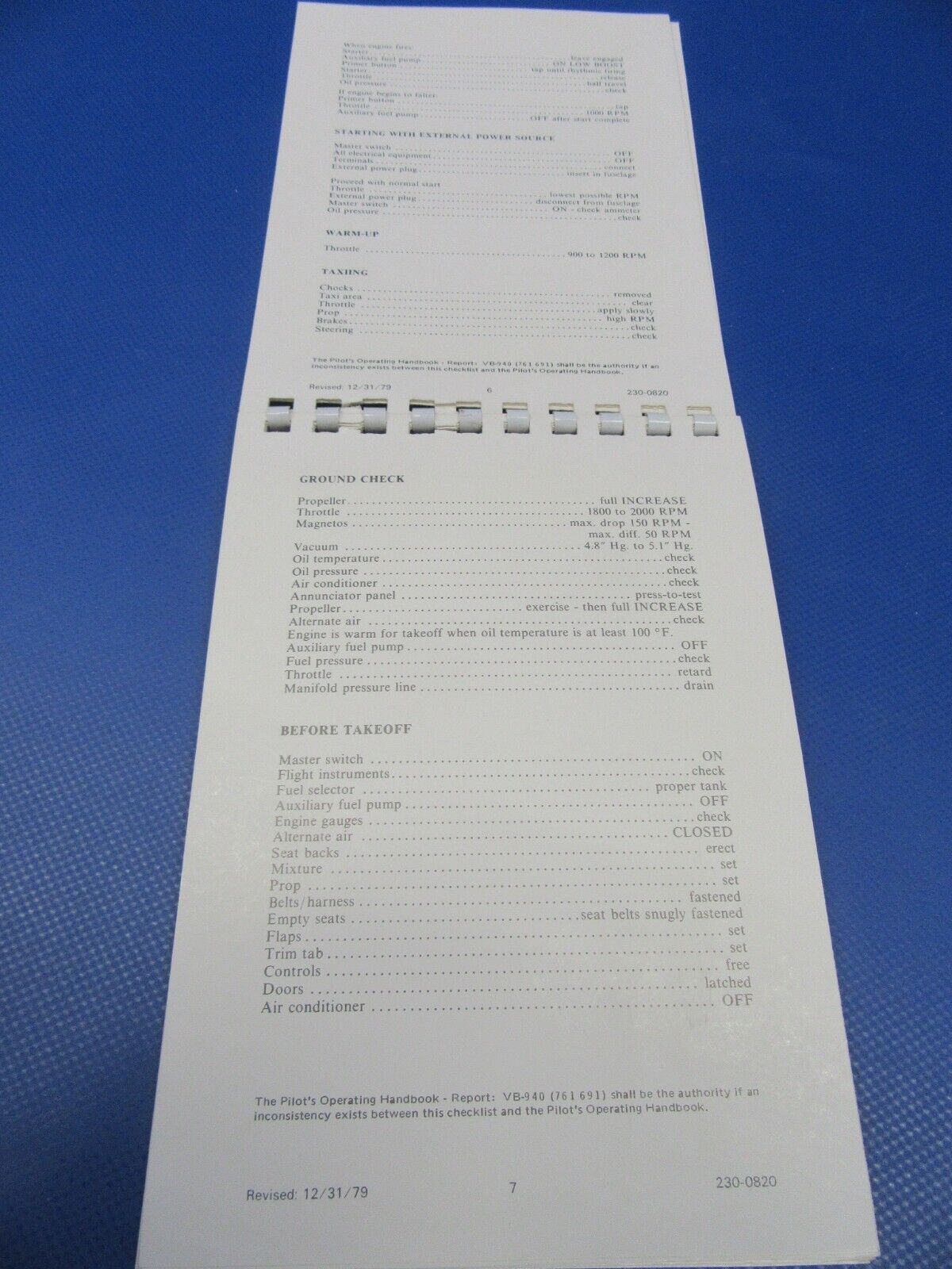 Various Original Piper Checklists PA-28 / PA-32 Lot of 9 (0124-31)
