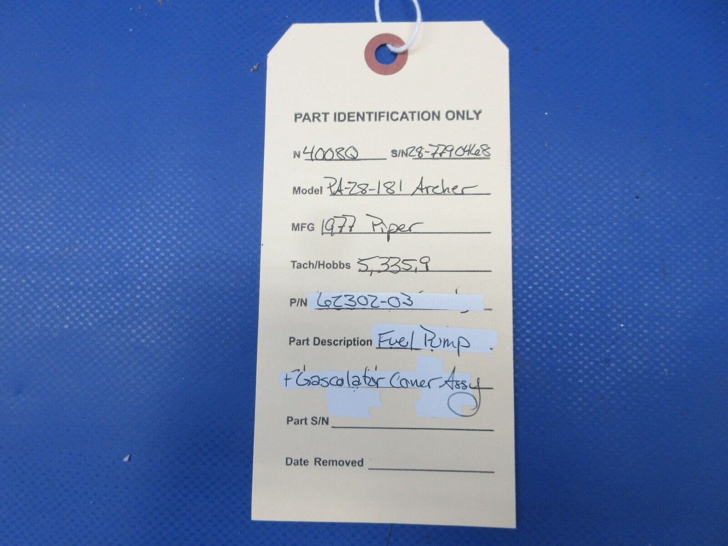 Piper PA-28-181 Fuel Pump & Gascolator Cover Assy P/N 62302-03 (0624-1395)