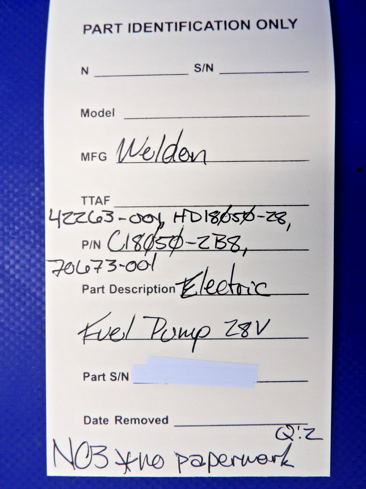 Weldon Electric Fuel Pump 28V P/N C18050-2B8 NOS WARRANTY (0426-1302)16