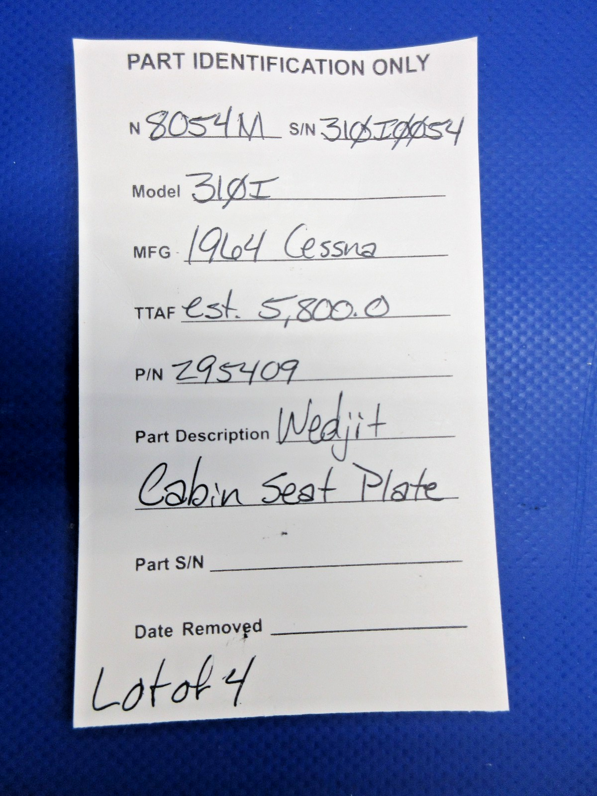 Cessna 310 / 310I Wedjit Cabin Seat Plate P/N 295409 LOT OF 4 (0326-819)12