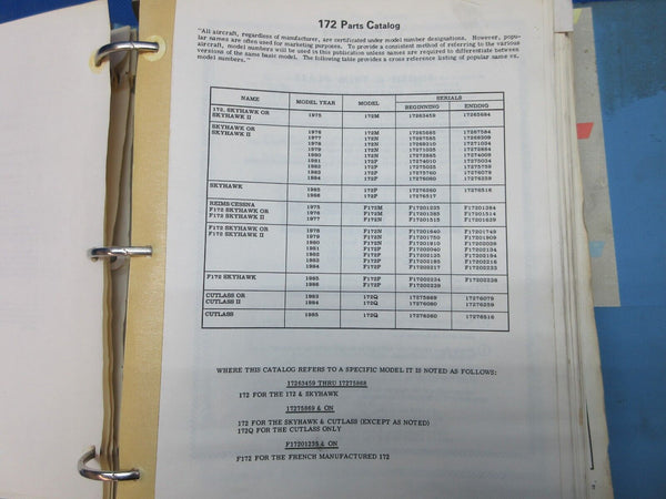 Cessna 172 1975 thru 1986 Parts Catalog Reprint P/N P677-1-12 (1024-1283)