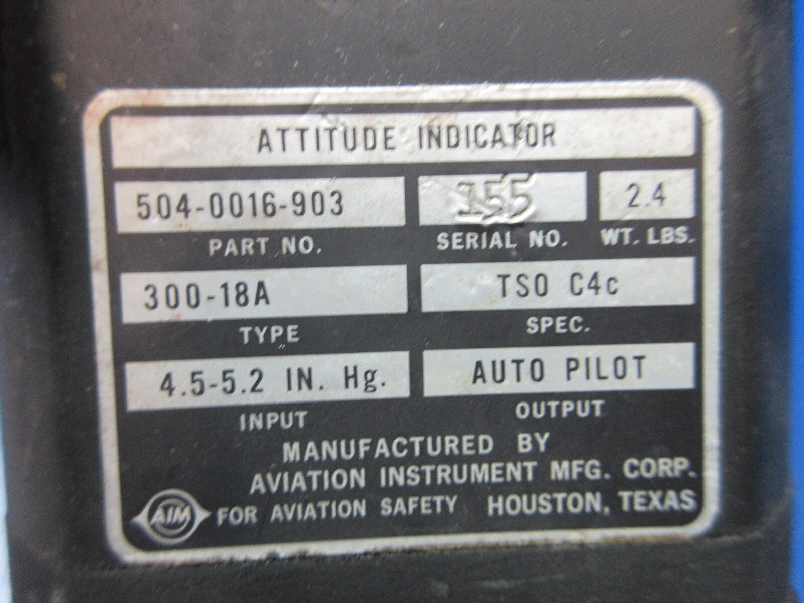 Aviation Instrument Attitude Indicator 300-18A P/N 504-0016-903 CORE (1224-1390)8