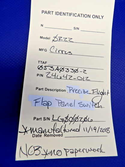 Cirrus SR22 Precise Flight Flap Panel Switch P/N 24642-012 NOS (0426-1246)12