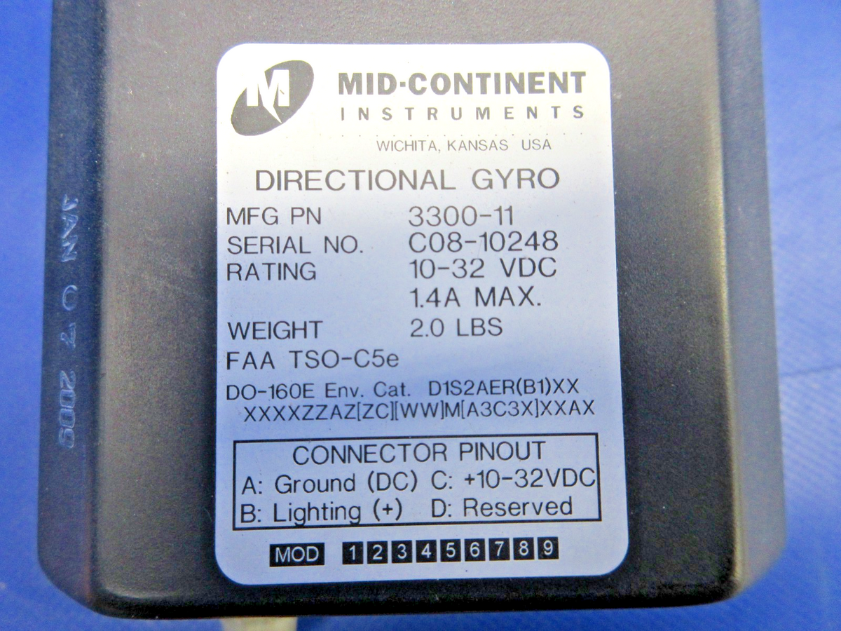 Diamond DA-40 Mid-Continent Directional Gyro 10-32V 3300-11 WARRANTY (0626-851)2