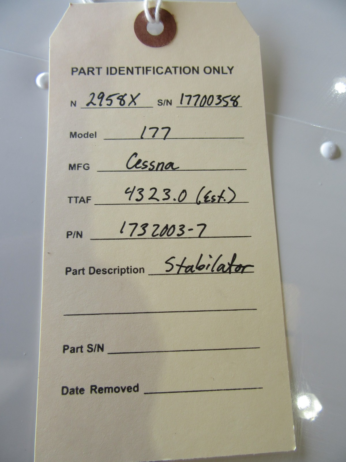 Dented Cessna 177 Cardinal Stabilator P/N 1732003-7 (0826-19)23