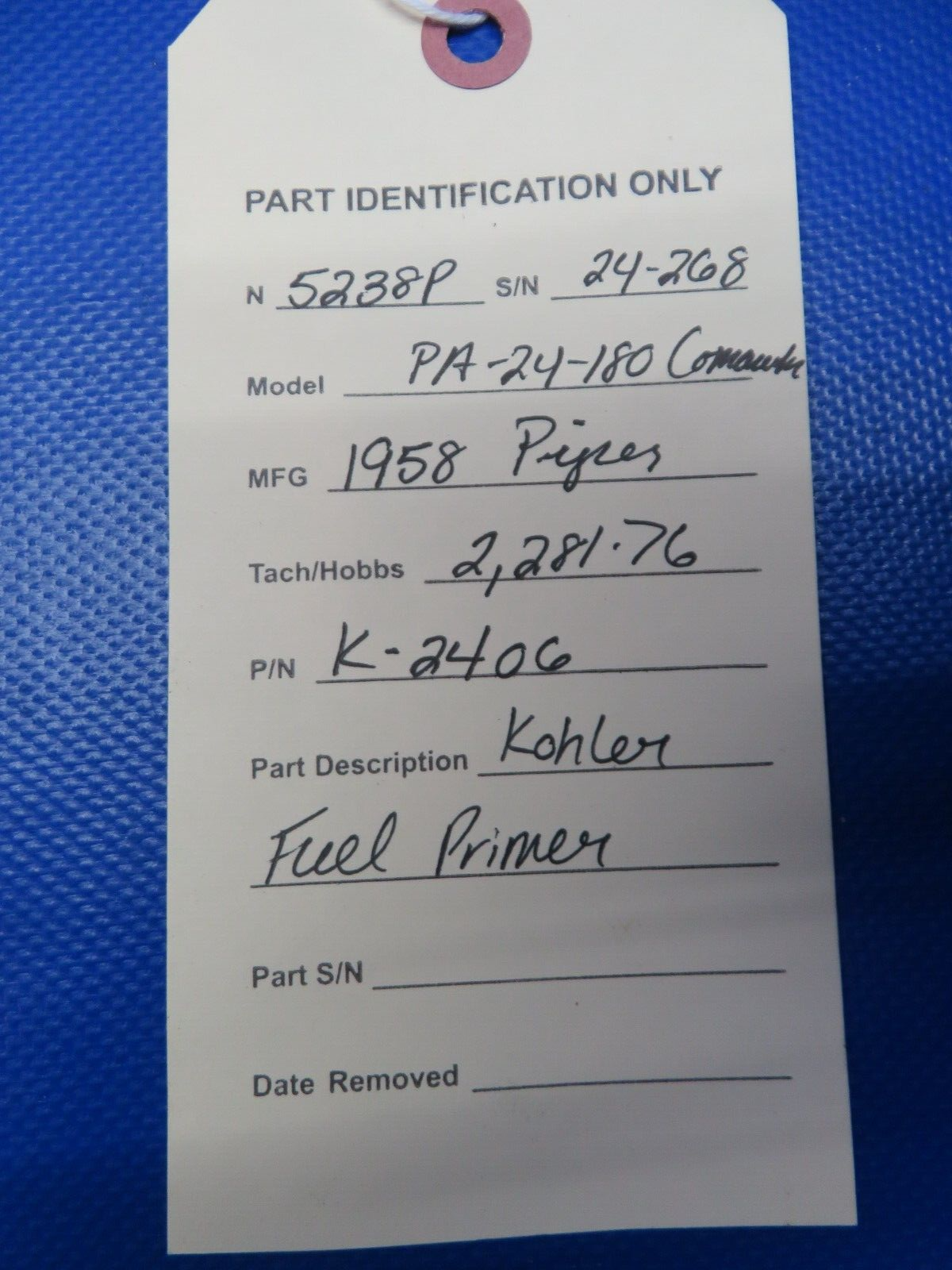 Piper PA-24-180 Kohler Fuel Primer P/N K-2406 (0424-103)