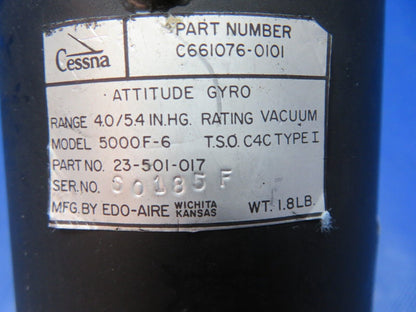 Edo-Aire 5000F-6 Cessna Attitude Gyro P/N 23-501-017 CORE (1124-107)