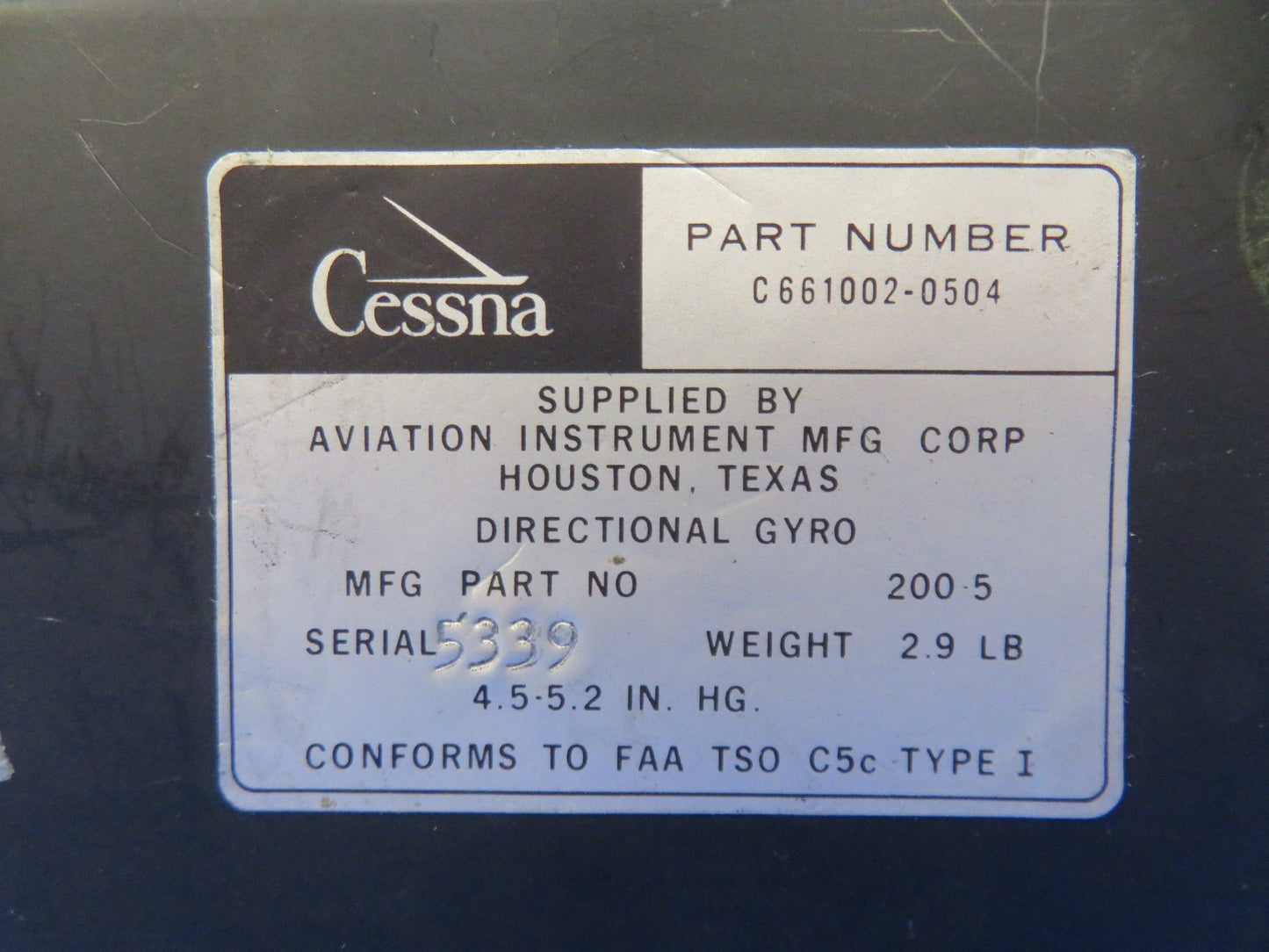 Cessna 421 Directional Gyro P/N C661002-0504, 200-5 CORE (0326-204)1