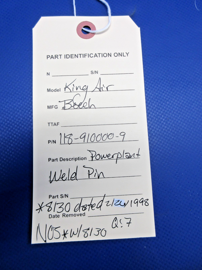 Beech King Air Powerplant Weld Pin w/8130 P/N 118-910000-9 NOS (0426-829)12
