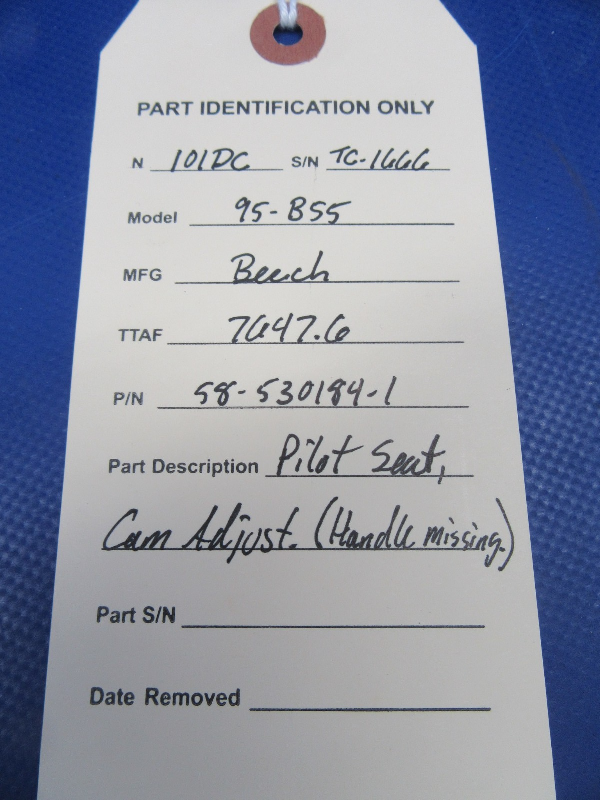 Beech 95-B55 Baron Pilot Seat, Cam Adjustable P/N 58-530184-1 (0426-02)8