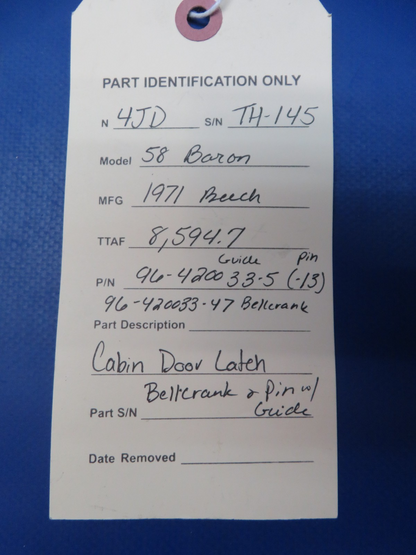 Beech 58 Cabin Door Latch, Bellcrank & Pin w/ Guide P/N 96-420033-47 (0326-155)18