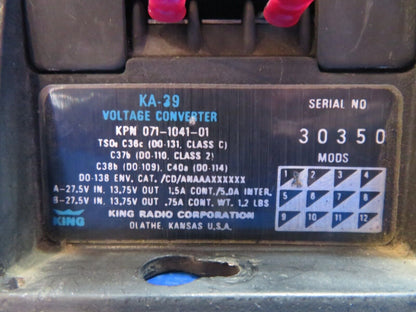 Cessna P337H King KA39 Voltage Converter P/N 071-1041-01 WARRANTY (0724-1942)