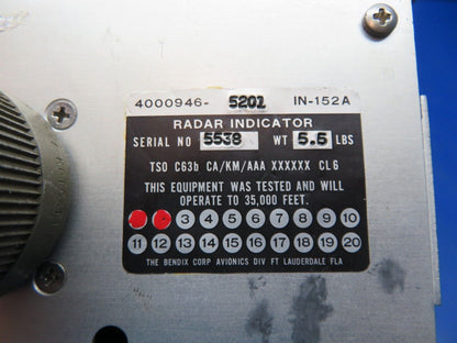 Bendix IN-152A Radar Indicator Rack & Connector 4000946-5201 WARRANTY (0724-216)