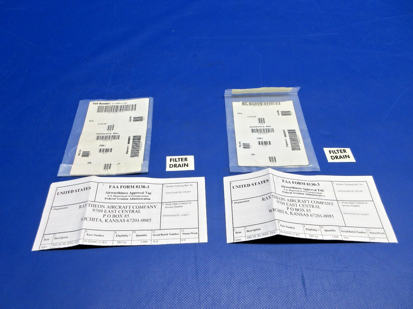 Beech " Filter Drain " Decal w/8130 P/N 99-920043-11 LOT OF 2 NOS (0426-800)0