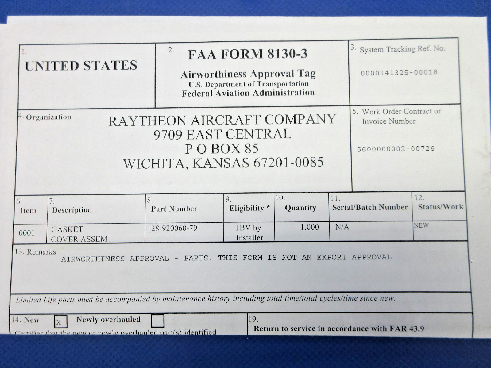 Beech Beech Jet Fuel Cell Gasket w/8130 128-920060-79 LOT OF 7 NOS (0326-747)1