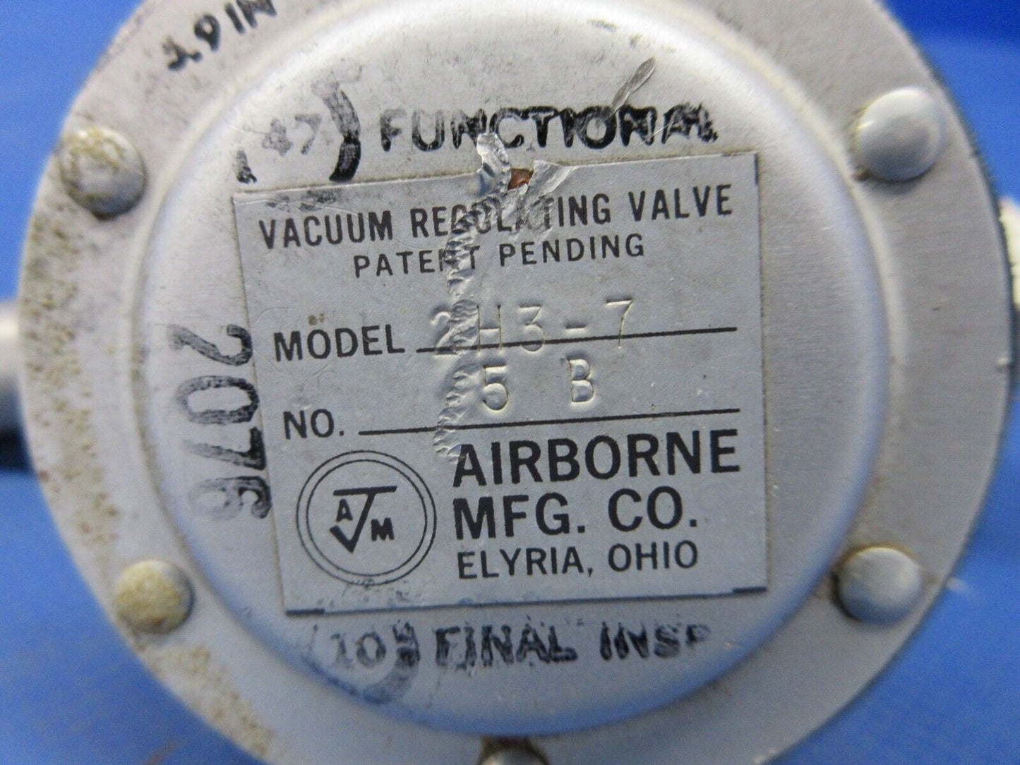 Cessna 337 / P337H Airborne Vacuum Regulating Valve P/N 2H3-7 (0724-1286)