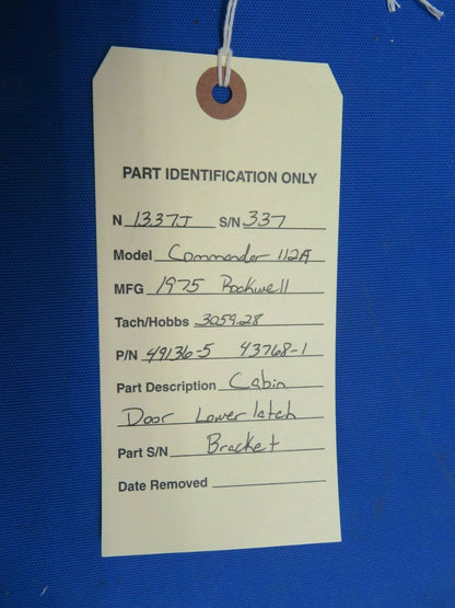 Rockwell Commander Cabin Door LWR Latch Bracket P/N 49136-5 (1020-503)