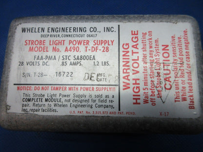Cessna 337 / P337H Whelen Strobe Light Power Supply P/N A490 TESTED (0724-1228)