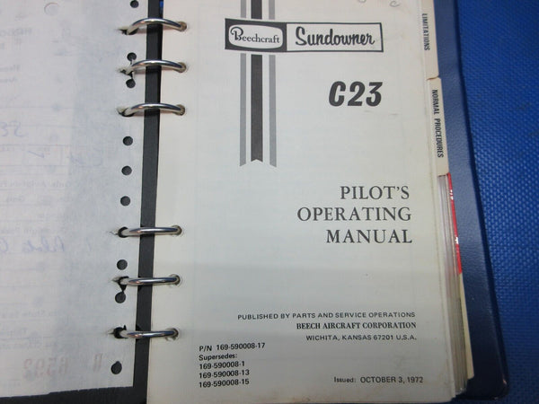 Beech C23 Sundowner Pilot's Operating Manual P/N 169-590008-17 (1124-1262)