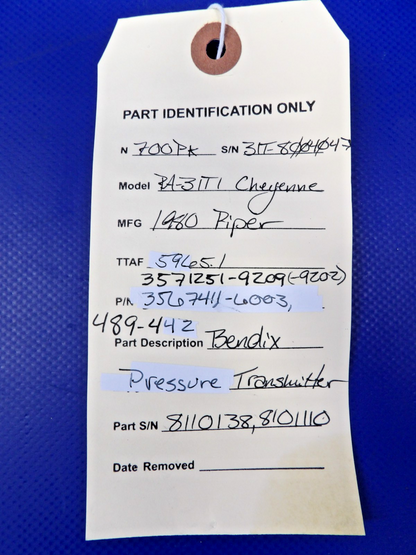 Piper PA-31T1 Cheyenne Bendix Pressure Transmitter P/N 3567411-6003 (0626-1357)12