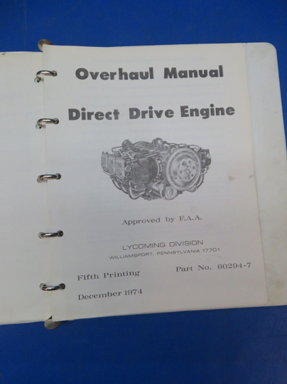 Lycoming OH Manual Direct Drive Engine  & Folder Data Pak 60294-7 (1024-187)