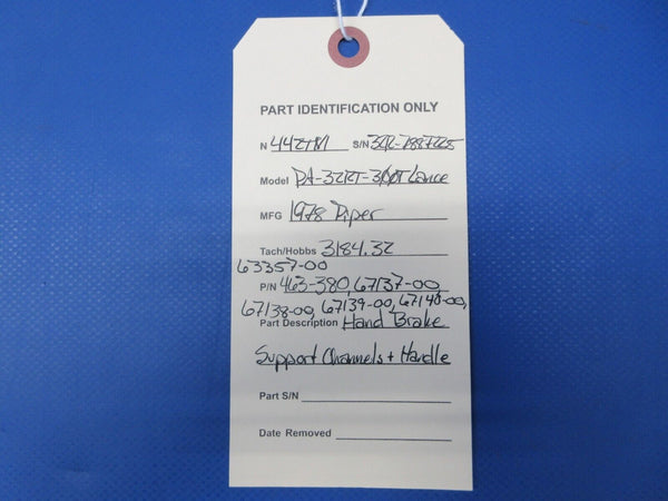 Piper PA-32RT-300T Hand Brake Support Channels & Handle P/N 63357-00 (0924-2097)